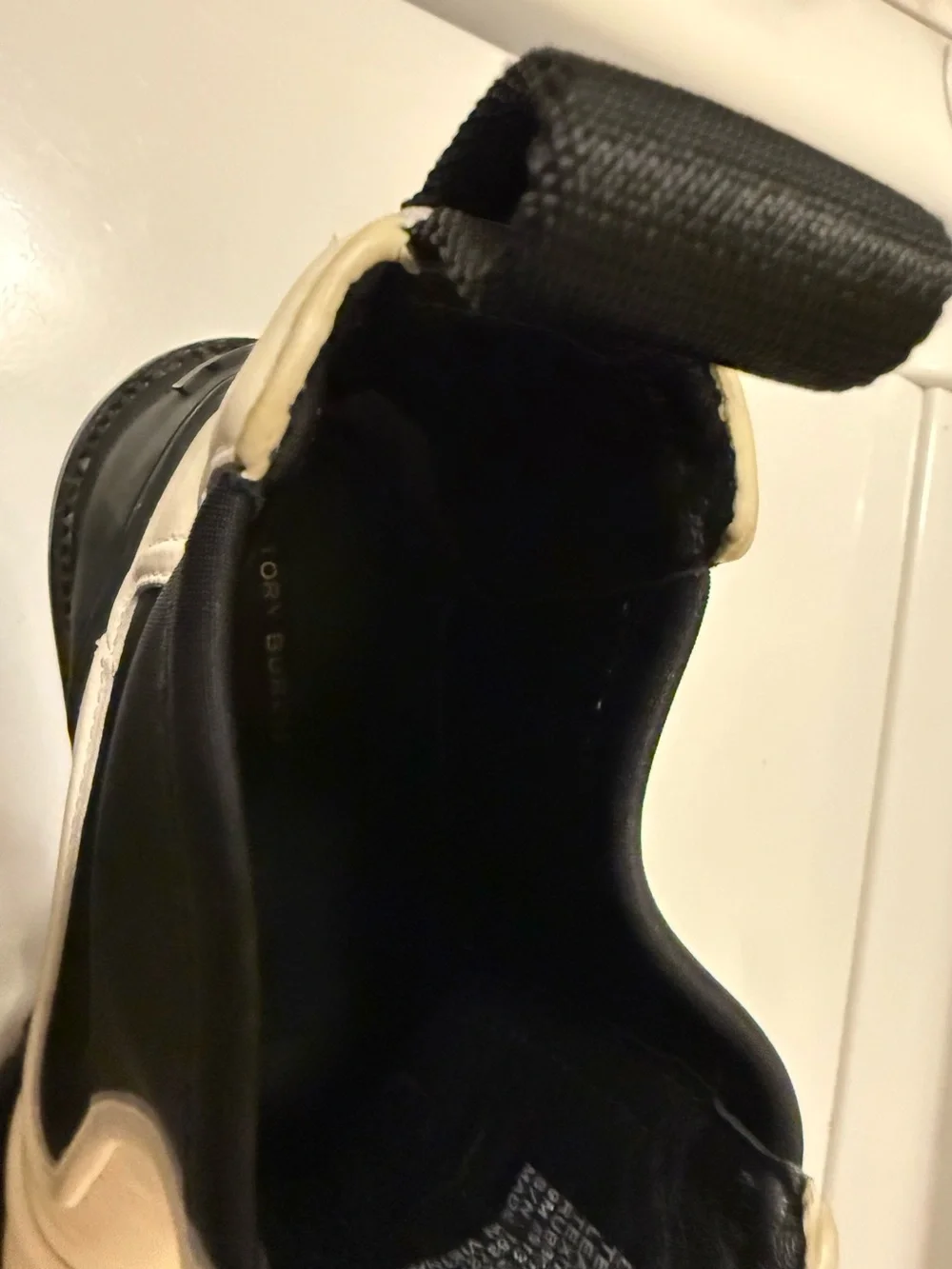 Tory Burch Black and Cream Slip-On Chelsea Boots